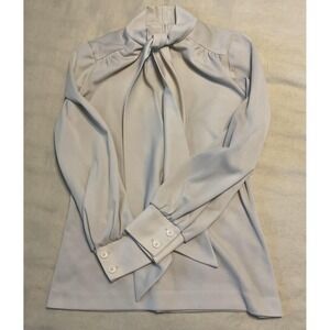 Vintage ACT III Shirt Womens Small Cream Tie Neck Bow Blouse 70s